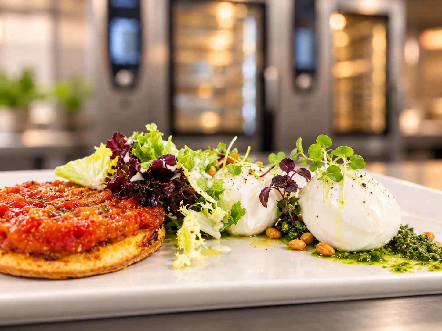 Tomatentatar mit Burrata und Blattsalat